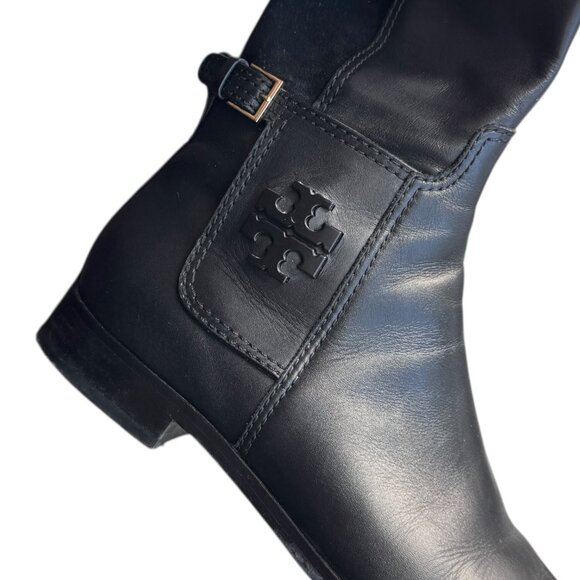 Tory Burch Wyatt Boots Over the Knee 7.5 Black Leather OTK Stretch Back - Picture 8 of 10